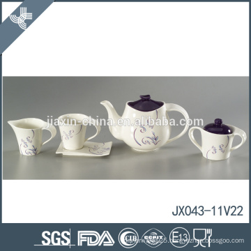 Heat resistant wholesale good quality flower decal ceramic purple tea set